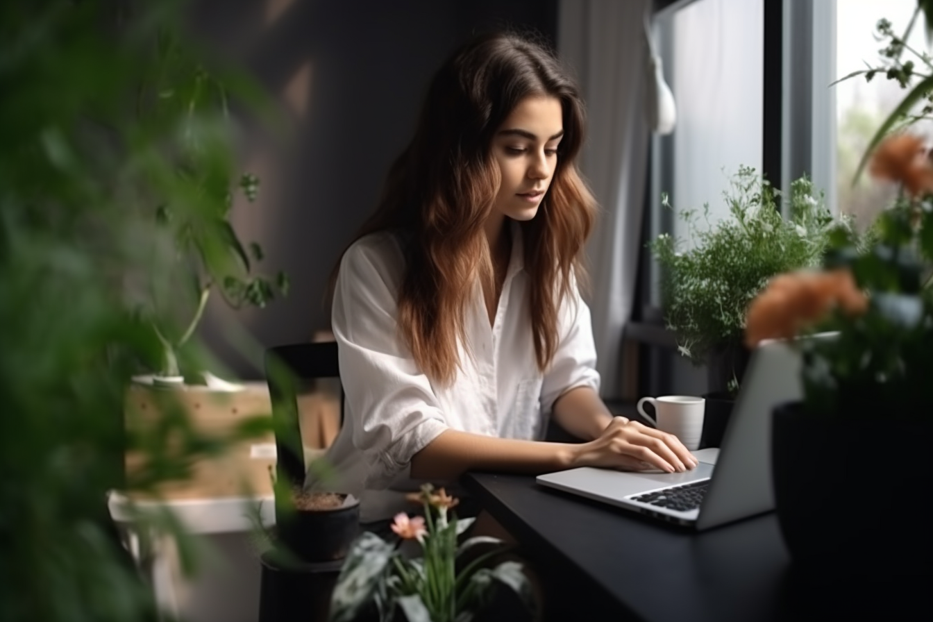 Jeune femme travaillant stratégie de mots-clés Google Ads